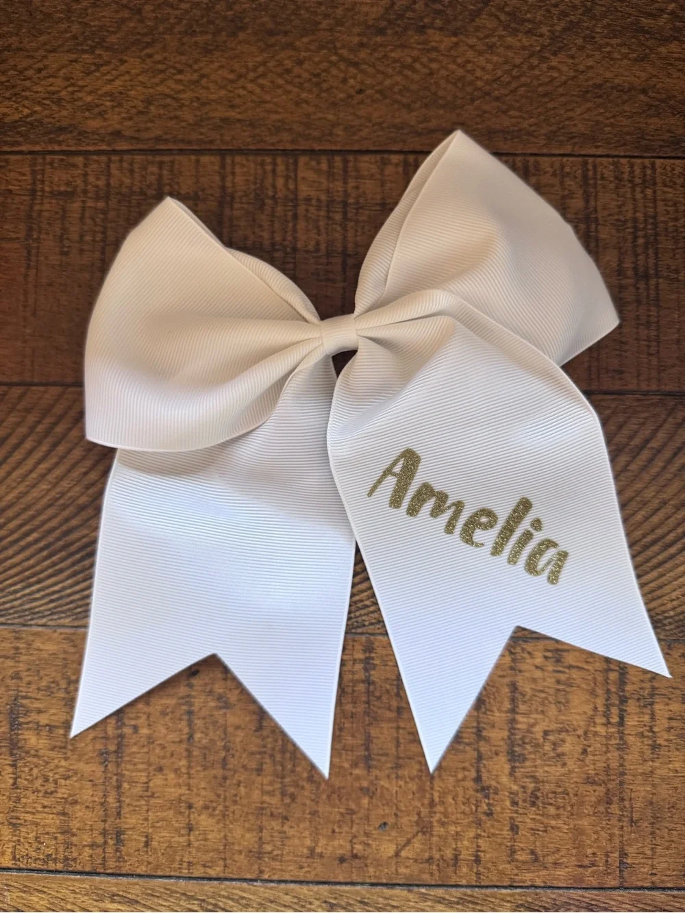 Personalized White Hair Bow with Gold Glitter Name